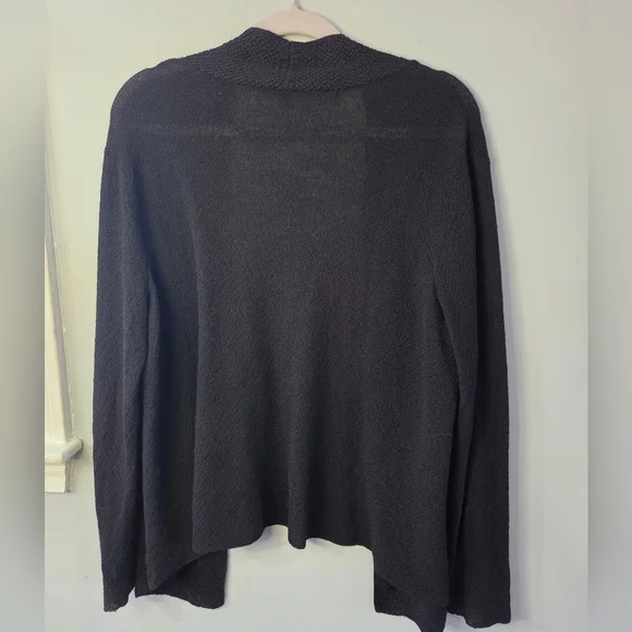 Eileen Fisher 100% Wool Black Open Front Cardigan Minimalist Classic *Flaw Large - Picture 9 of 9